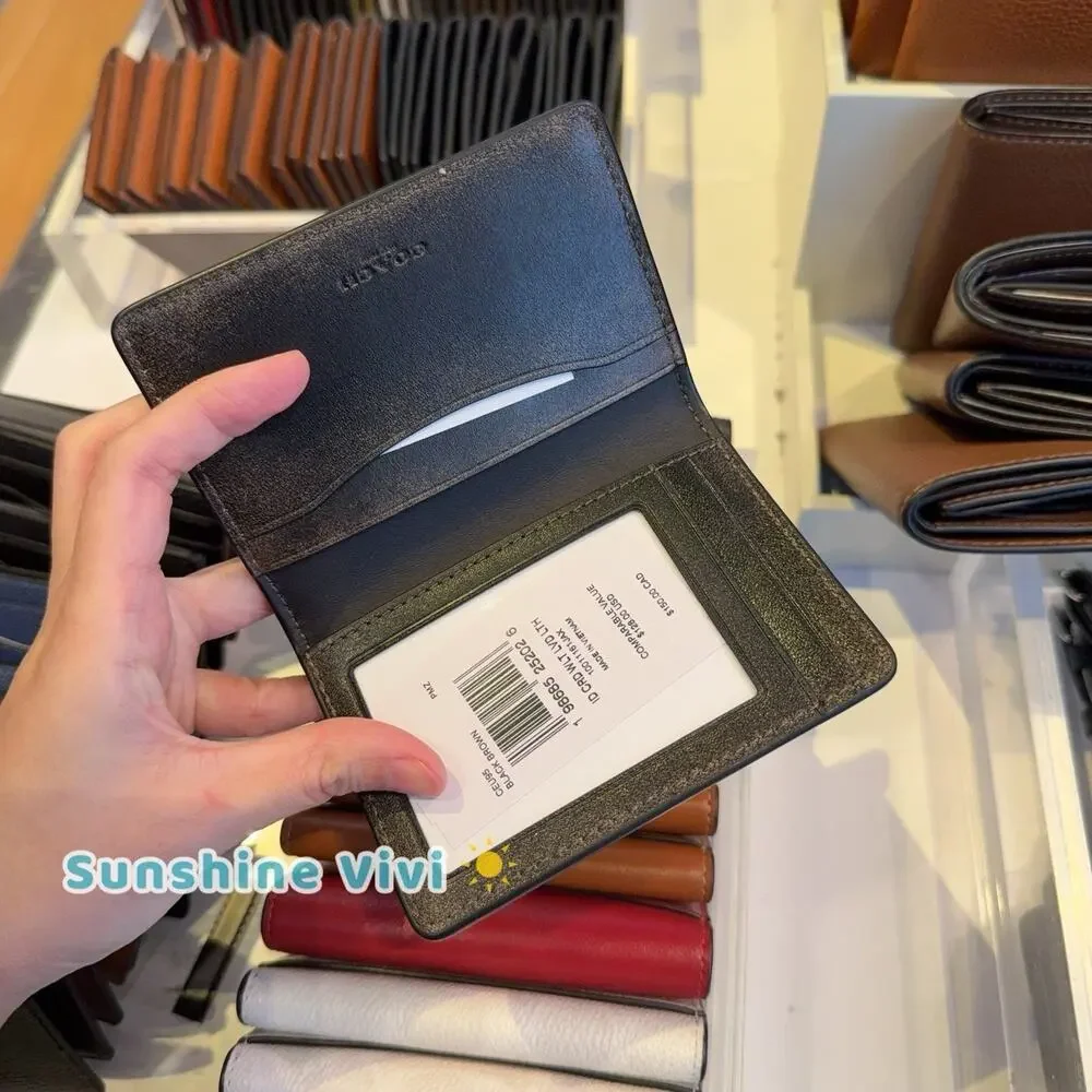 NWT Coach Id Card Wallet In Loved Black Brown CEU95 Rub-off smooth leather